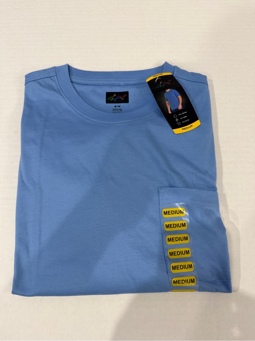 Greg Norman Men's Light Blue Pocket Tee
